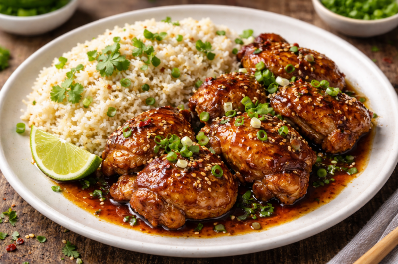 Asian Caramelized Soy Garlic Chicken with Fragrant Butter Rice