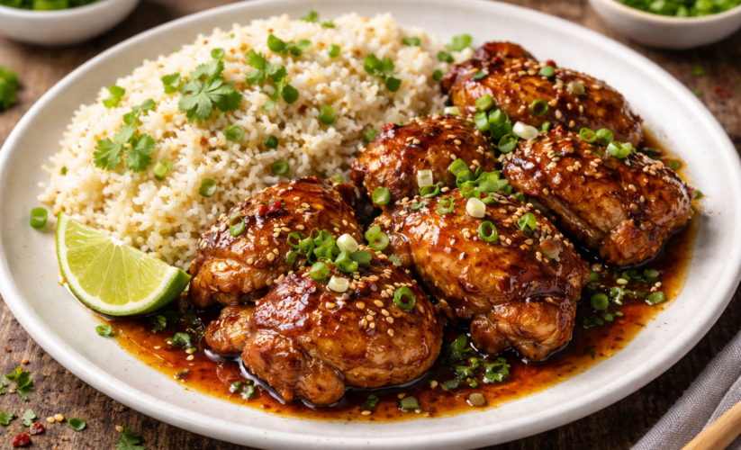 Asian Caramelized Soy Garlic Chicken with Fragrant Butter Rice
