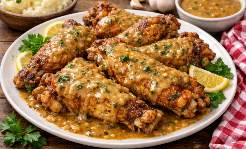Baked Cajun Turkey Wings with Homemade Gravy