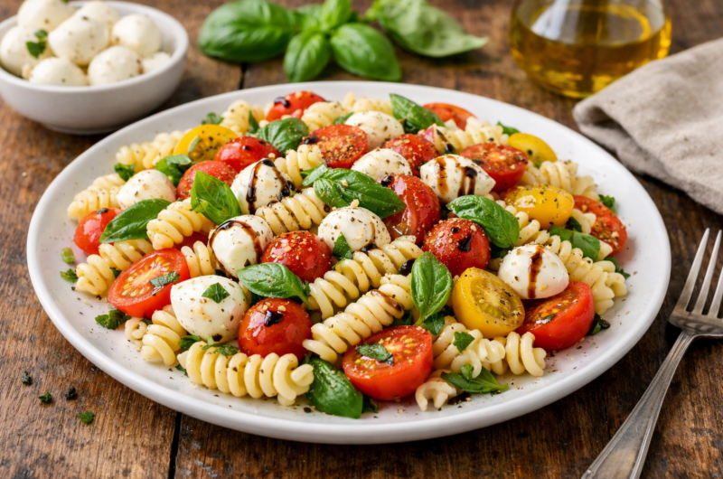 Caprese Pasta Salad with Fresh Mozzarella, Tomatoes, and Basil