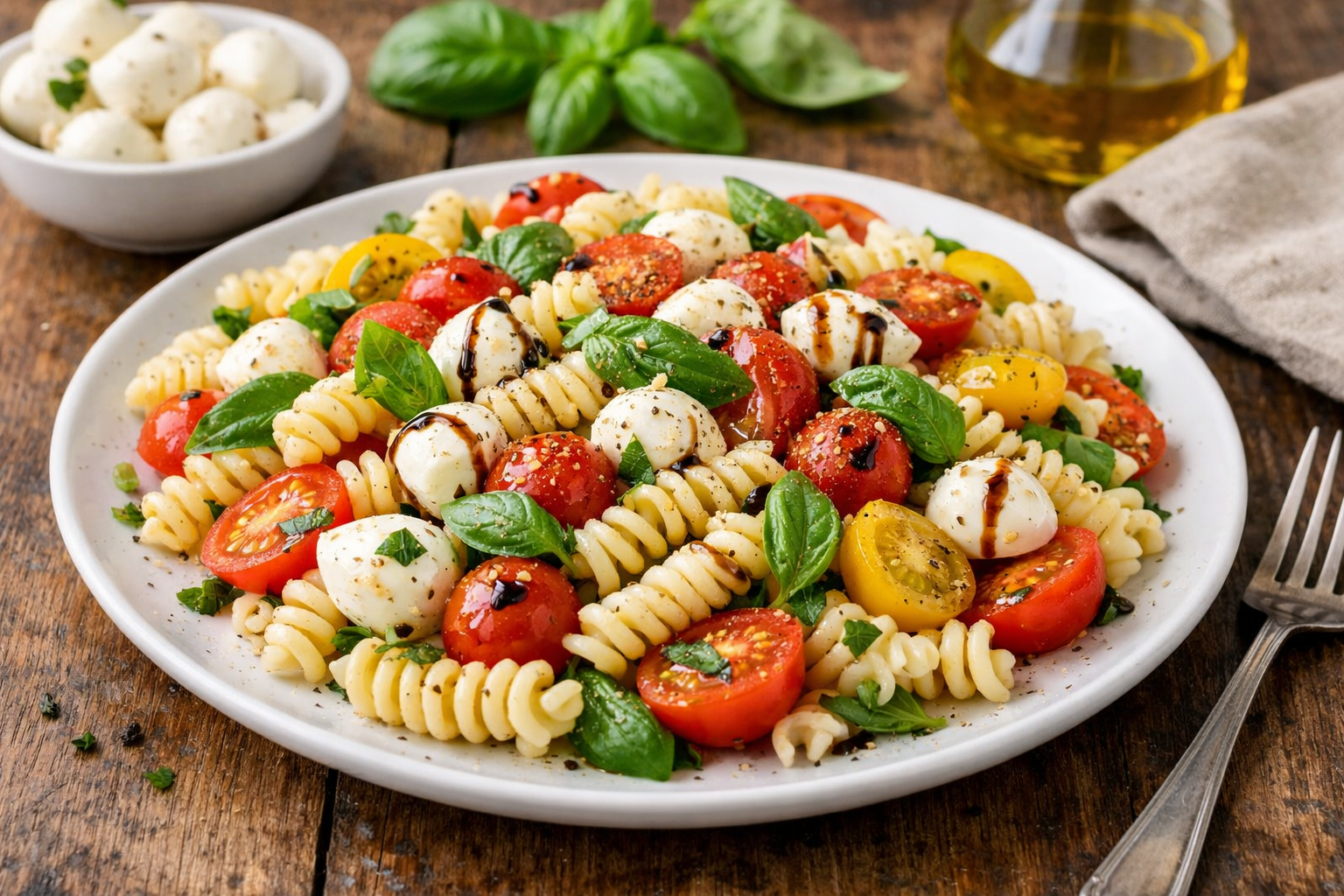 Caprese Pasta Salad with Fresh Mozzarella, Tomatoes, and Basil