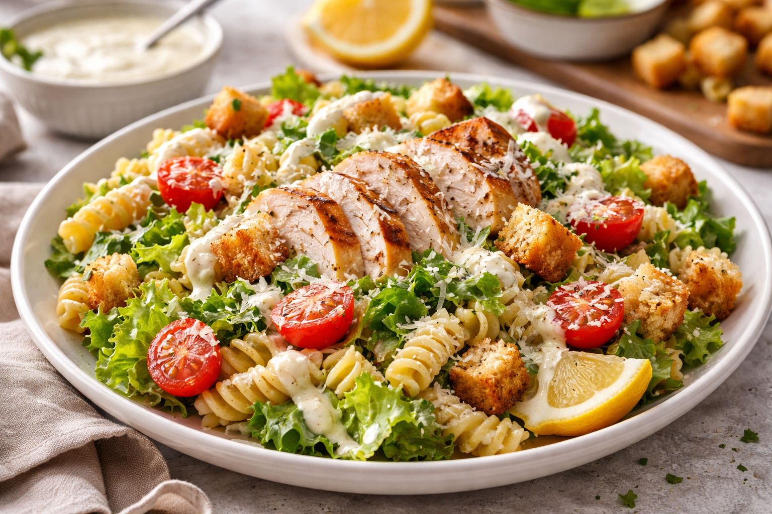 Chicken Caesar Pasta Salad with Homemade Dressing