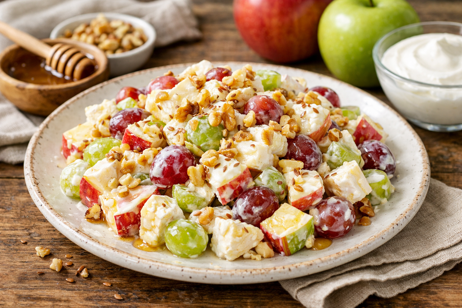 Creamy Apple and Grape Salad with Greek Yogurt and Honey