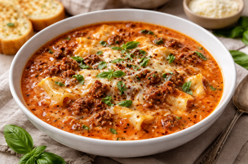 Creamy Lasagna Soup with Italian Sausage and Ground Beef