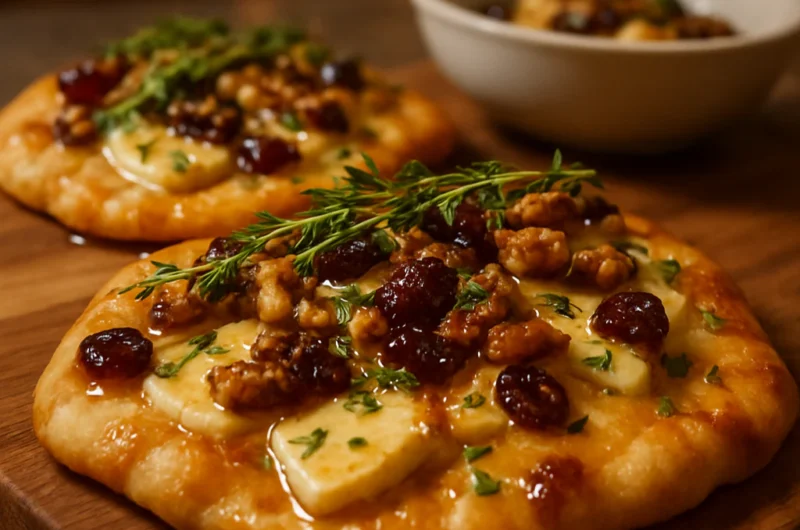Crispy Flatbread with Brie, Cranberries, and Honey