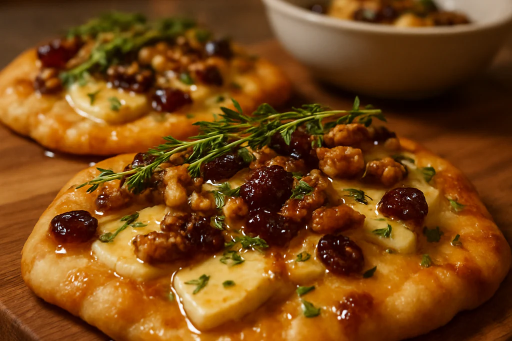 Crispy Flatbread with Brie, Cranberries, and Honey