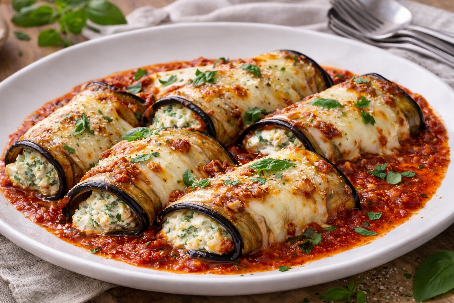 Eggplant Rollatini with Ricotta, Marinara & Melted Mozzarella