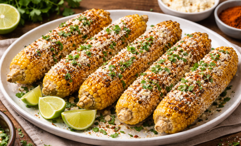 Vegan Mexican Street Corn (Elotes) – Oven-Roasted with Vegan Mayo & Cheese