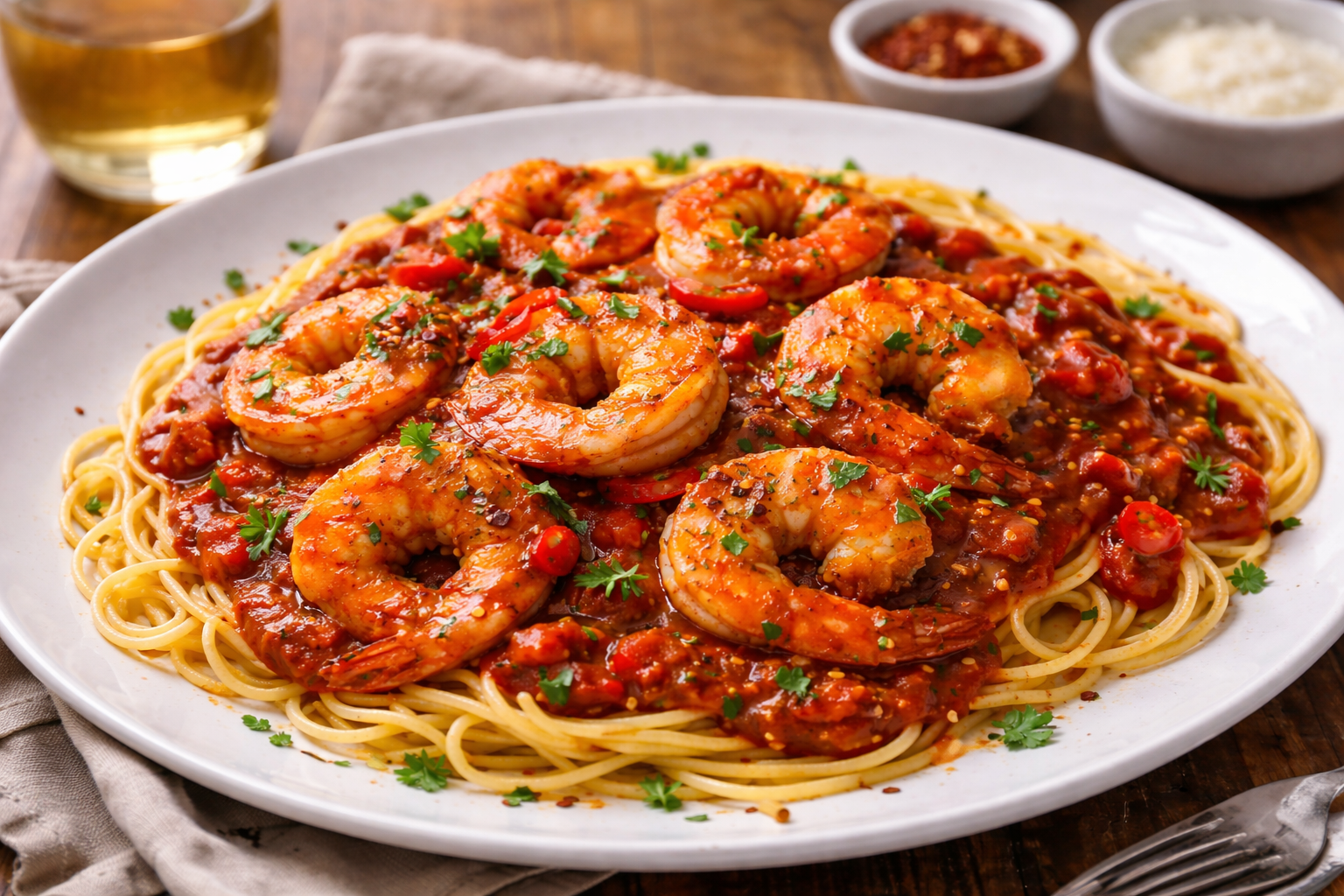 “Shrimp Fra Diavolo: Spicy Italian Shrimp in Rich Tomato Sauce”