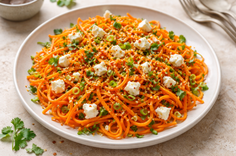 Spicy Carrot Salad with Feta and Ginger (No-Cook)