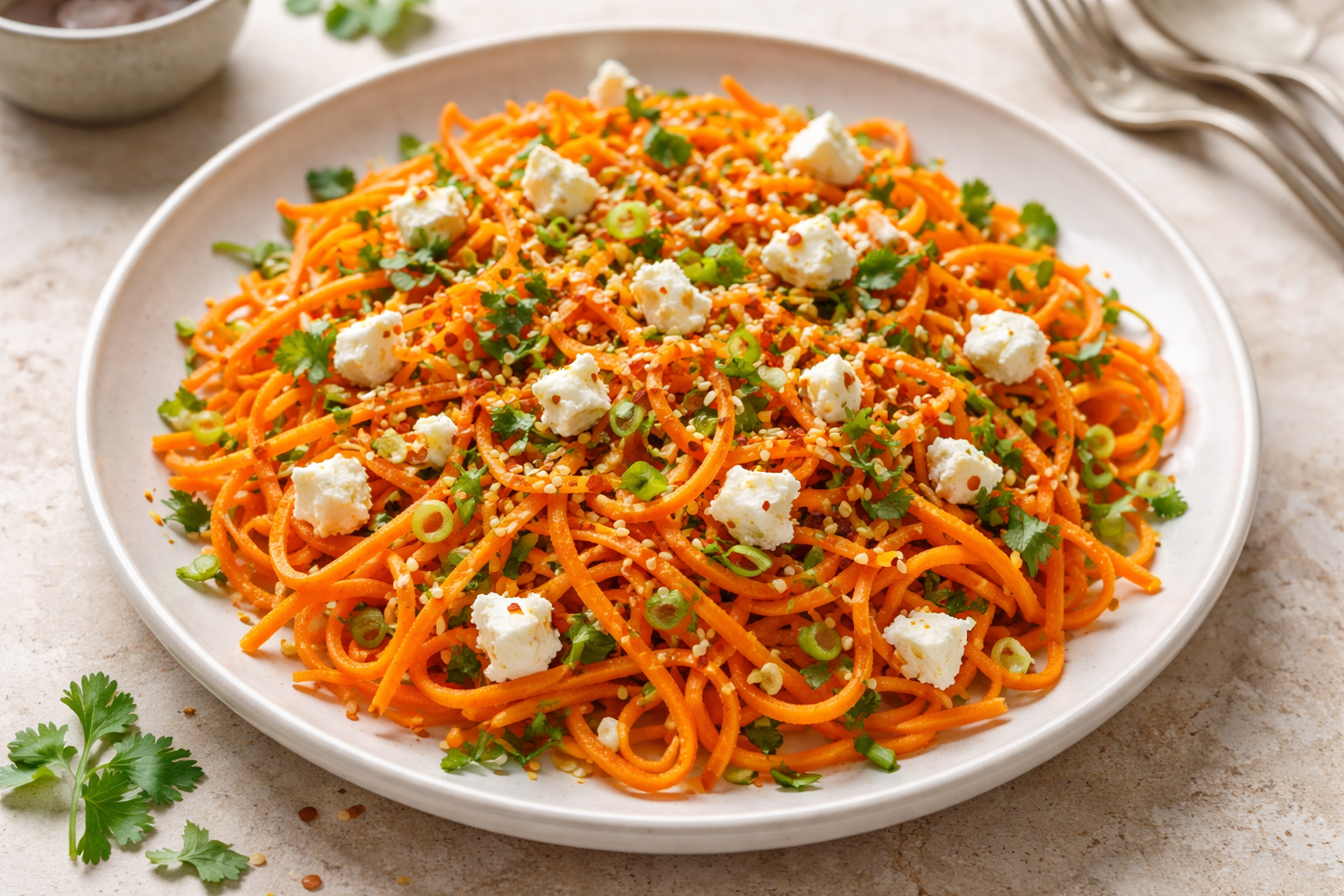 Spicy Carrot Salad with Feta and Ginger (No-Cook)