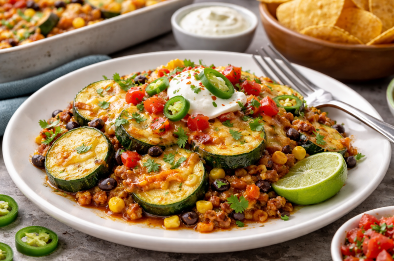 Tex-Mex Zucchini Bake with Beans, Corn, and Cheese