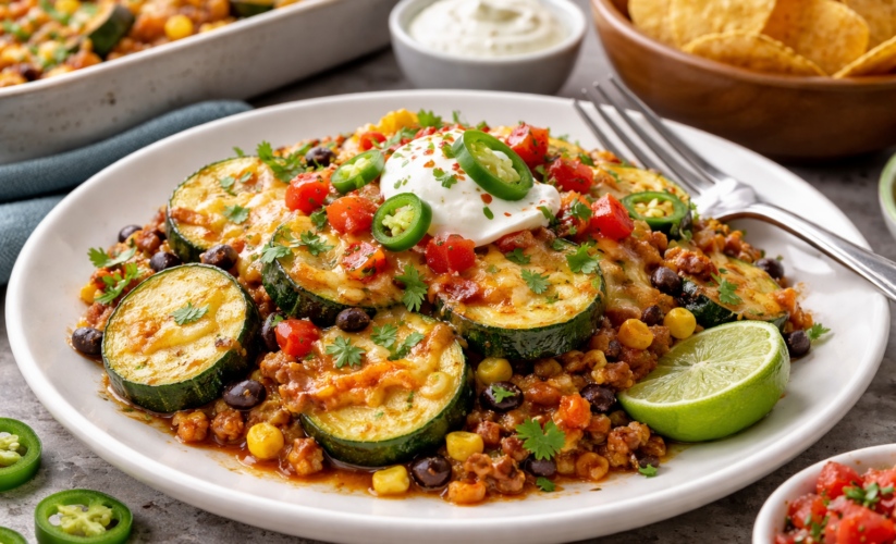 Tex-Mex Zucchini Bake with Beans, Corn, and Cheese