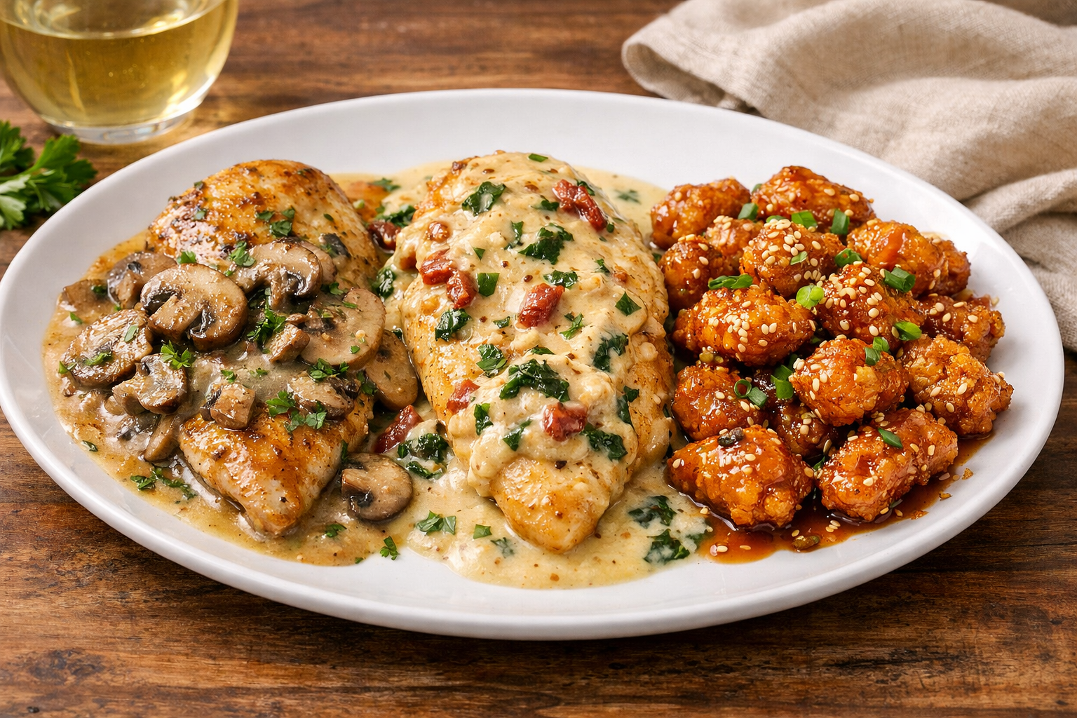 Three Irresistible Chicken Recipes: Mushroom White Wine, Creamy Vermouth, & Crispy Honey Garlic