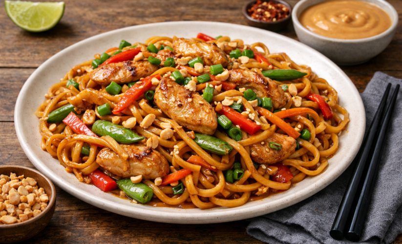 20-Minute Chicken Lo Mein with Savory Peanut-Infused Sauce