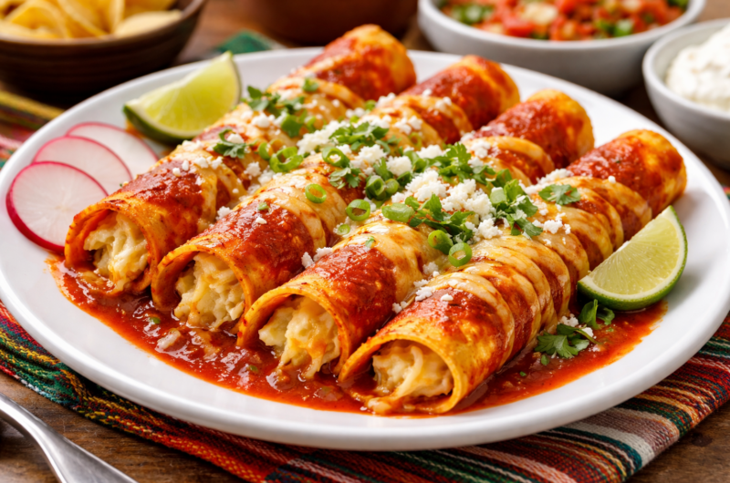 Rolled Red Chile Cheese Enchiladas with Corn Tortillas