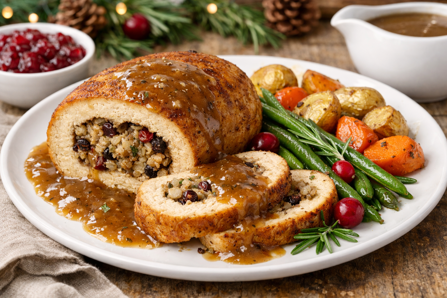 Vegan Gluten-Free Holiday Tofu Roast (Stuffed Tofurky-Style)
