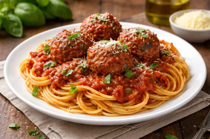 Classic Spaghetti and Meatballs with Homemade Tomato Basil Sauce