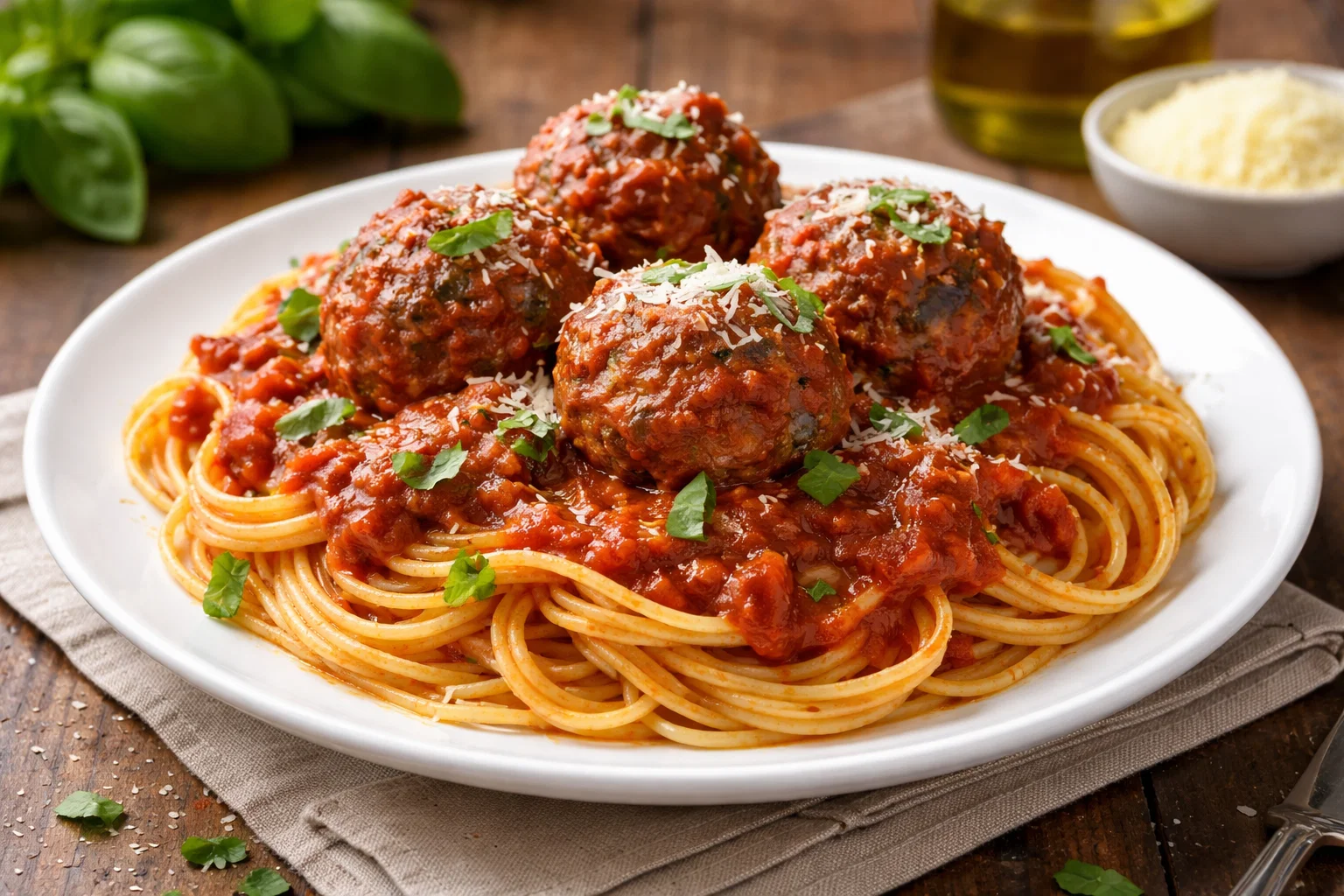 Classic Spaghetti and Meatballs with Homemade Tomato Basil Sauce