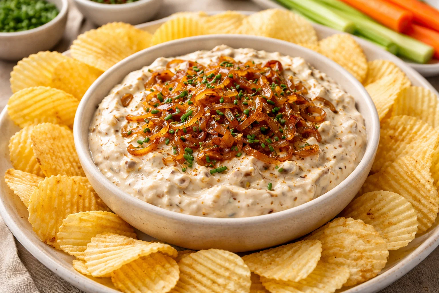Creamy Caramelized Onion Dip with Sour Cream and Cream Cheese