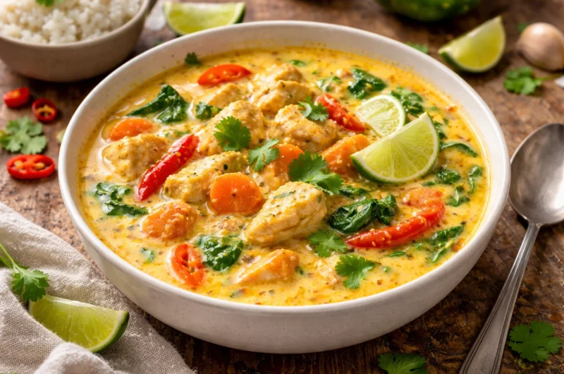 Creamy Chicken Curry Soup with Coconut Milk and Vegetables