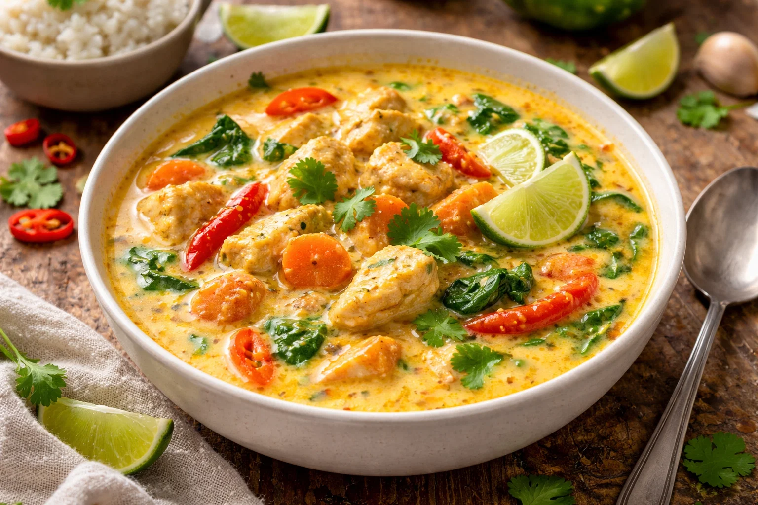 Creamy Chicken Curry Soup with Coconut Milk and Vegetables