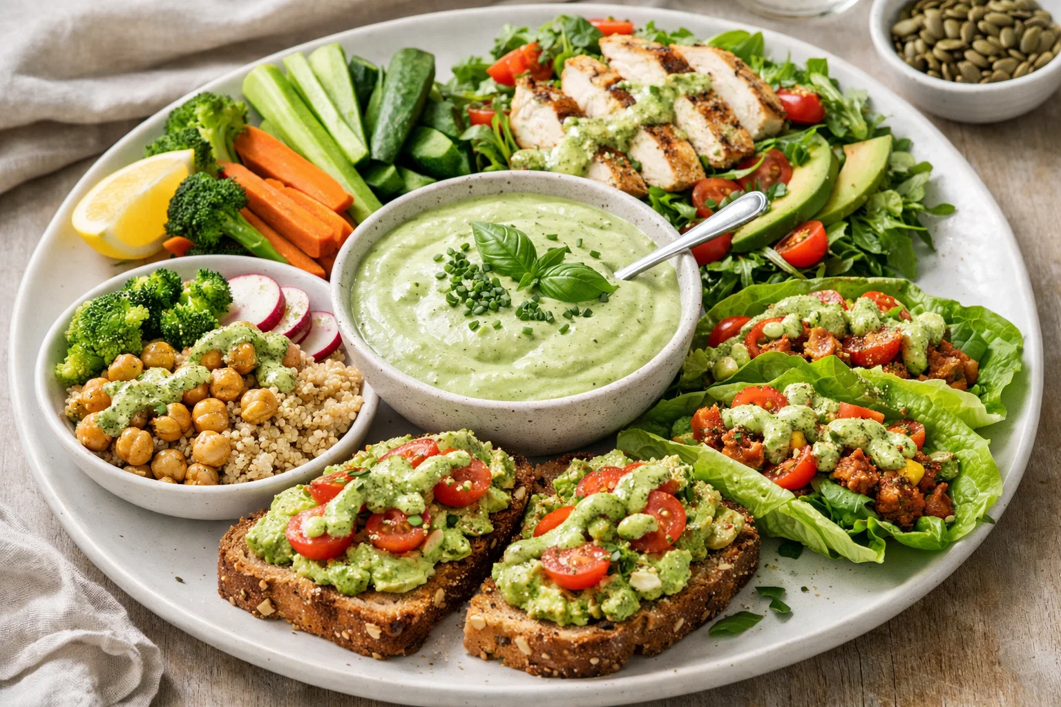 Creamy Dairy-Free Green Goddess Dressing (With 4 Easy Meal Ideas)