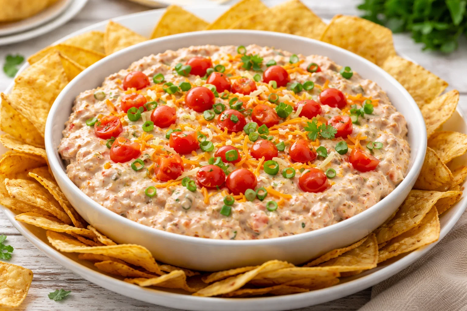 Easy Boat Dip with Sour Cream, Taco Seasoning, Cheddar & Tomatoes