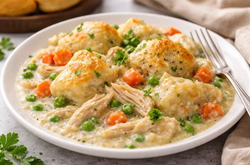 Easy Crock Pot Chicken and Dumplings with Biscuit Dough