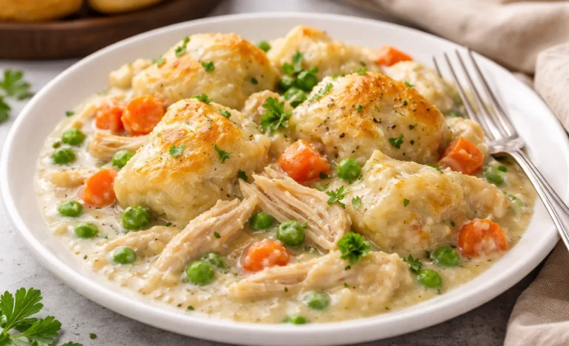 Easy Crock Pot Chicken and Dumplings with Biscuit Dough