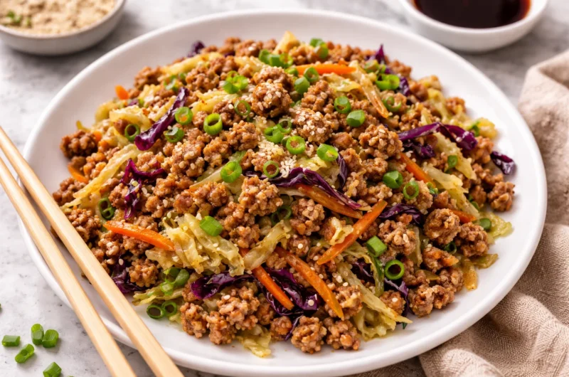 Easy Egg Roll in a Bowl with Ground Pork and Cabbage (Ready in 15 Minutes)