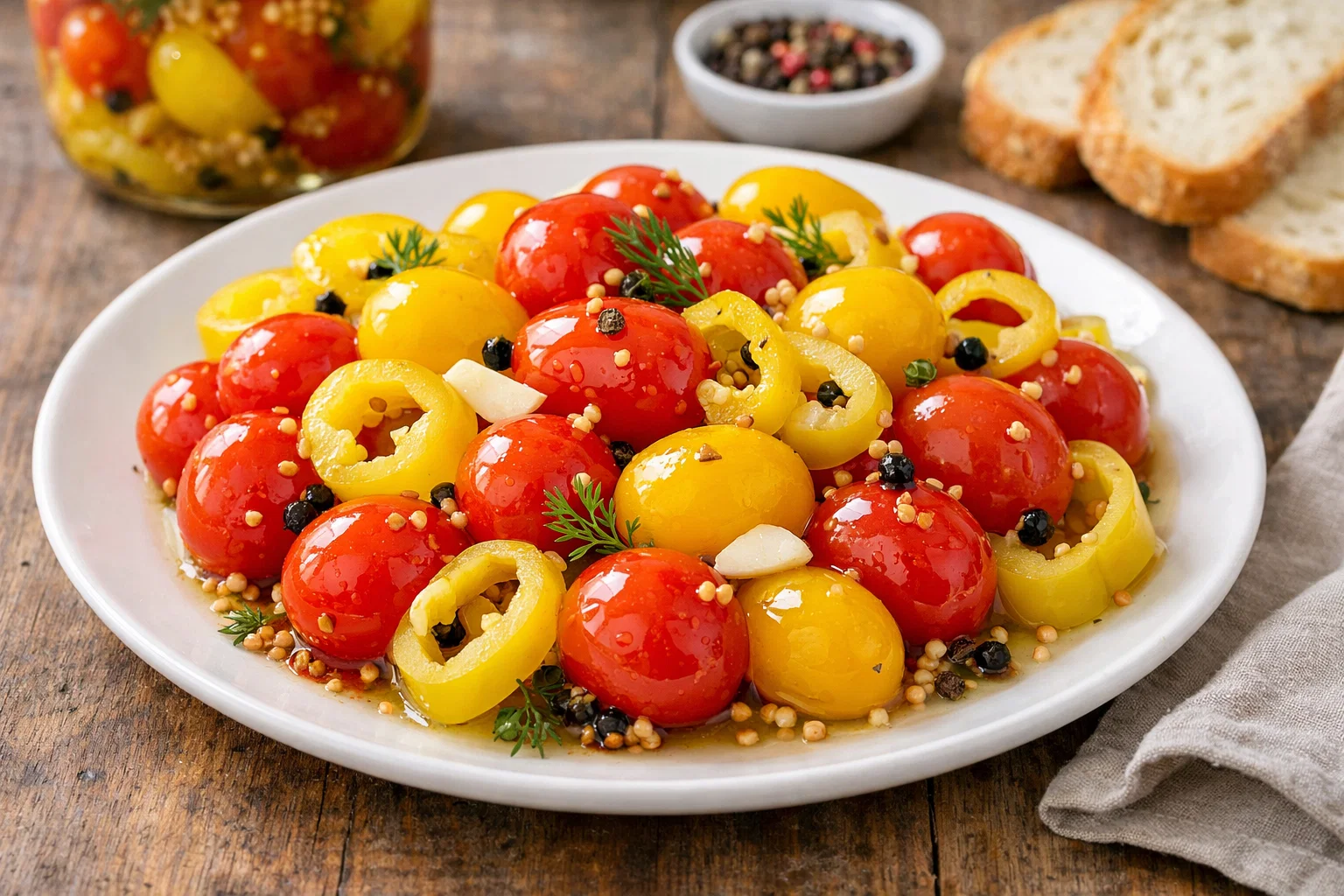 Easy Refrigerator Pickled Cherry Tomatoes with Banana Peppers