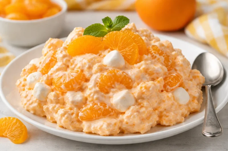 Orange Dreamsicle Salad with Jello, Vanilla Pudding, and Mandarin Oranges