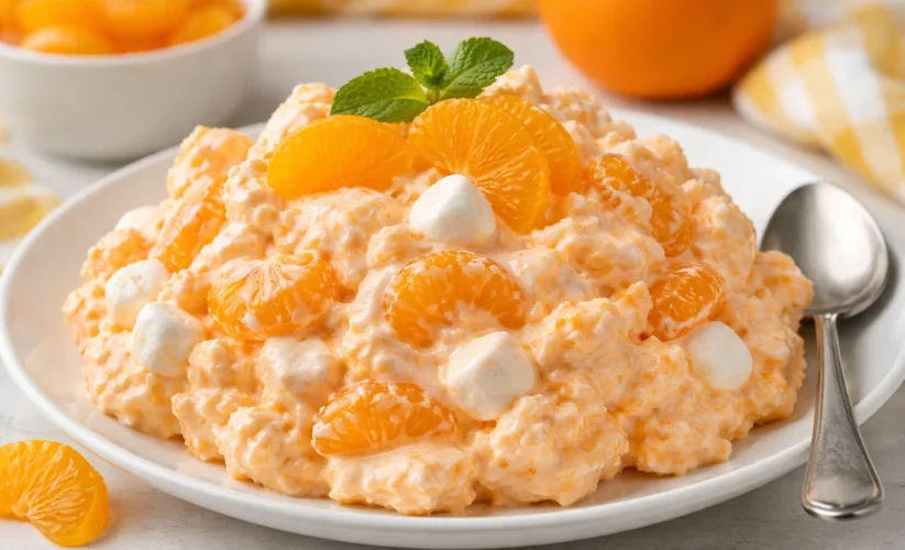 Orange Dreamsicle Salad with Jello, Vanilla Pudding, and Mandarin Oranges