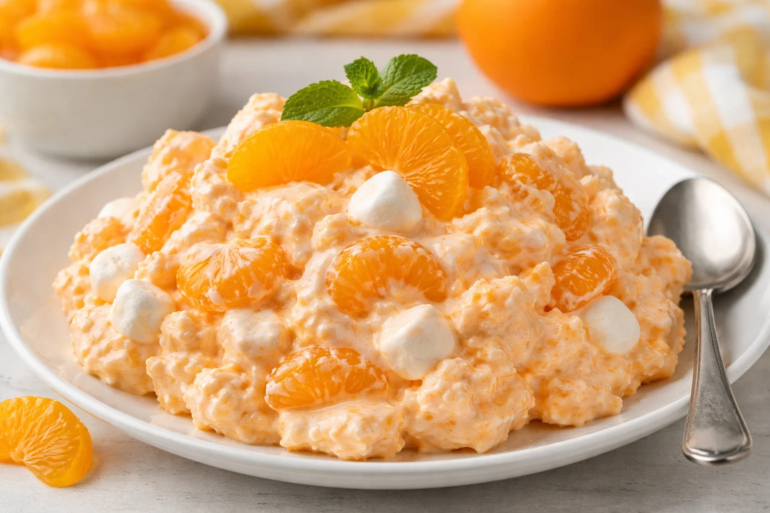 Orange Dreamsicle Salad with Jello, Vanilla Pudding, and Mandarin Oranges