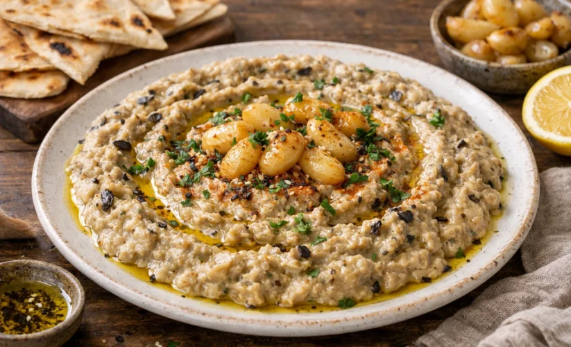 Smoky Grilled Eggplant Baba Ganoush with Garlic Confit