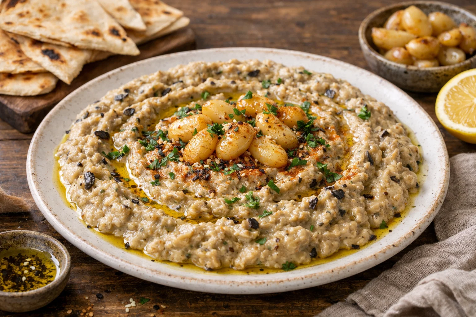 Smoky Grilled Eggplant Baba Ganoush with Garlic Confit